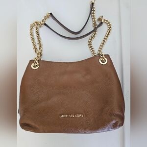 Michael Kors Tan Leather Shoulder Bag with Gold Chain